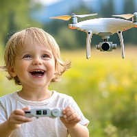 youngster thrilled about flying a drone