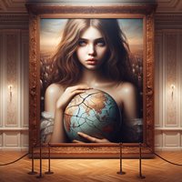 portrait of peaceful woman holding a globe