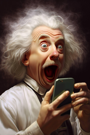 Einstein surprised by phone