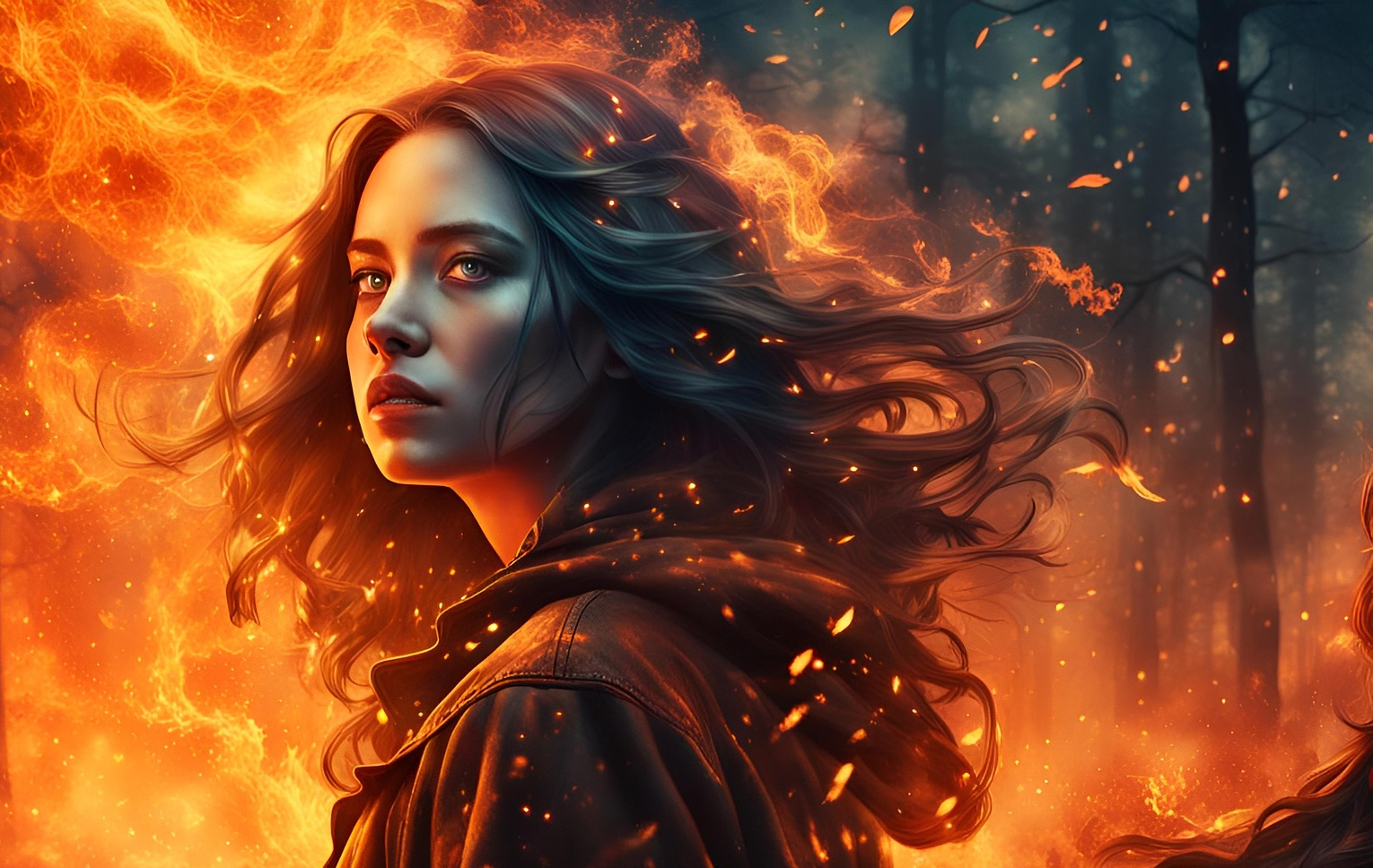 woman in a forest fire