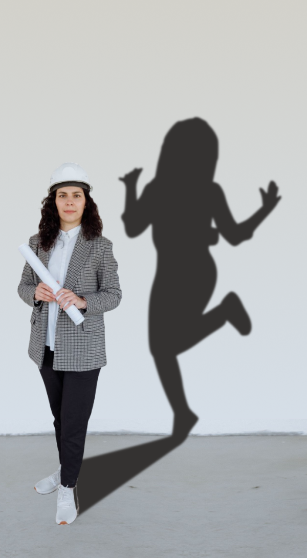 shadow of an engineering doing an ecstatic dance