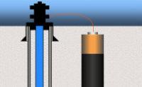 wellbore with battery