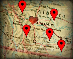 map of alberta with push pins